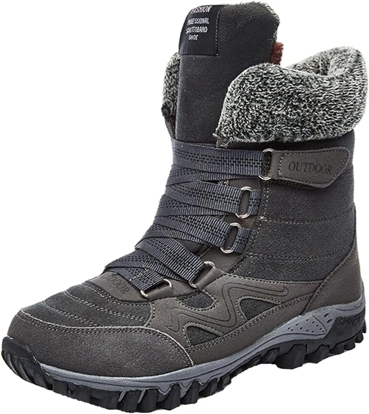 BlackeEight Women's Winter Outdoor Mid-Calf Hiking Boots,Waterproof Non-Slip Warm Fur Lined Adjustable Tracks Suede Snow Ankle Booties