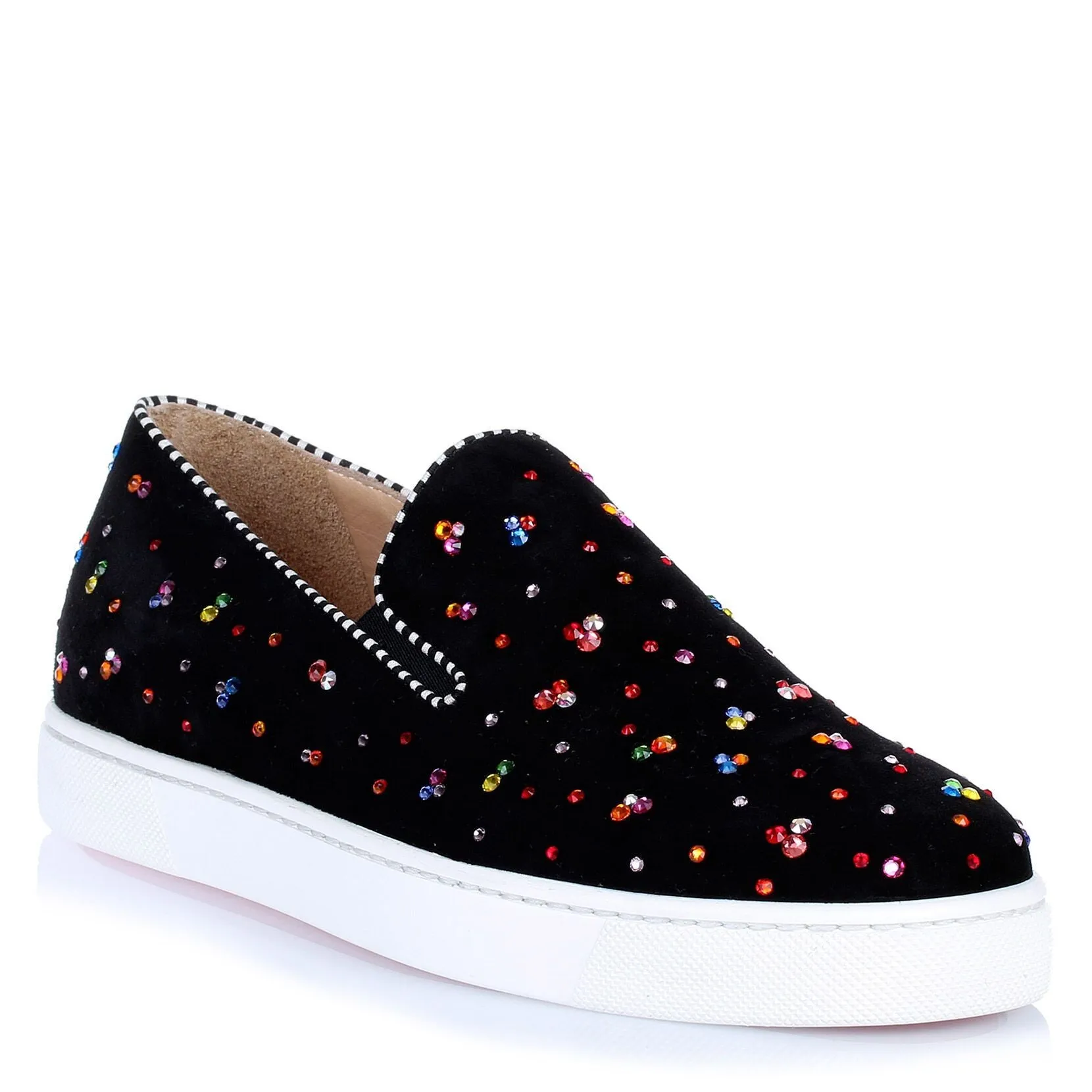 Boat black suede crystal slip-on