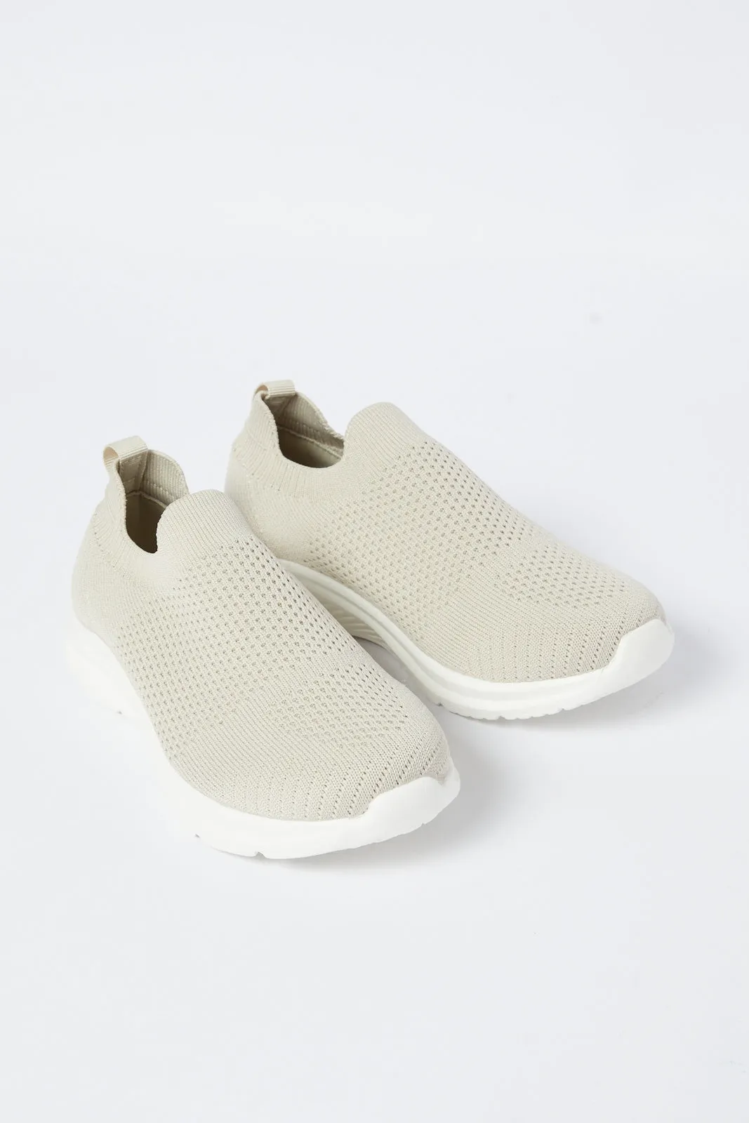 Boys Beige Kint Slip-On Sneakers