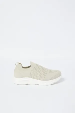 Boys Beige Kint Slip-On Sneakers