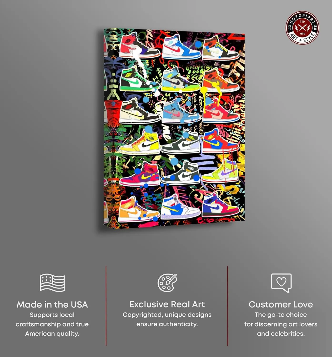 Bright and Bold Sneaker Collection Canvas Urban Graffiti Wall Art by Notoriart, Gallery Wrapped, 10" x 15"