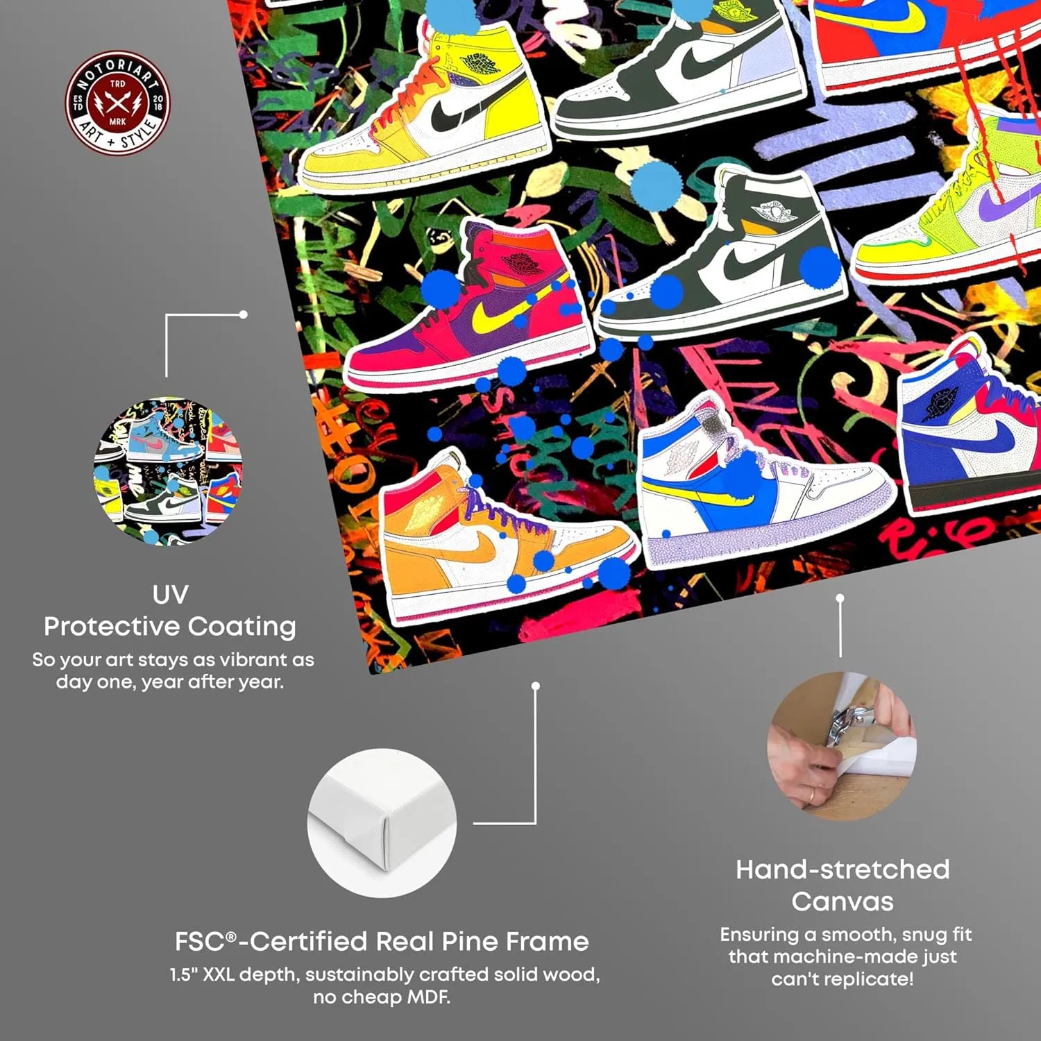 Bright and Bold Sneaker Collection Canvas Urban Graffiti Wall Art by Notoriart, Gallery Wrapped, 10" x 15"