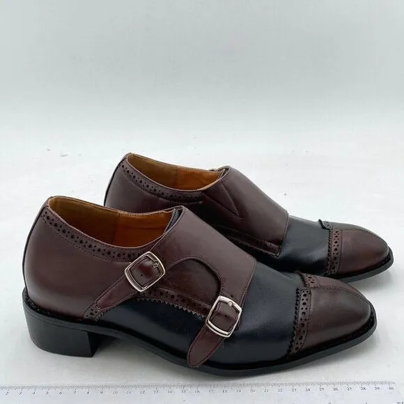 Brown Men's Double Monk Strap Dress Loafer with Buckle Comfortable Business Shoe