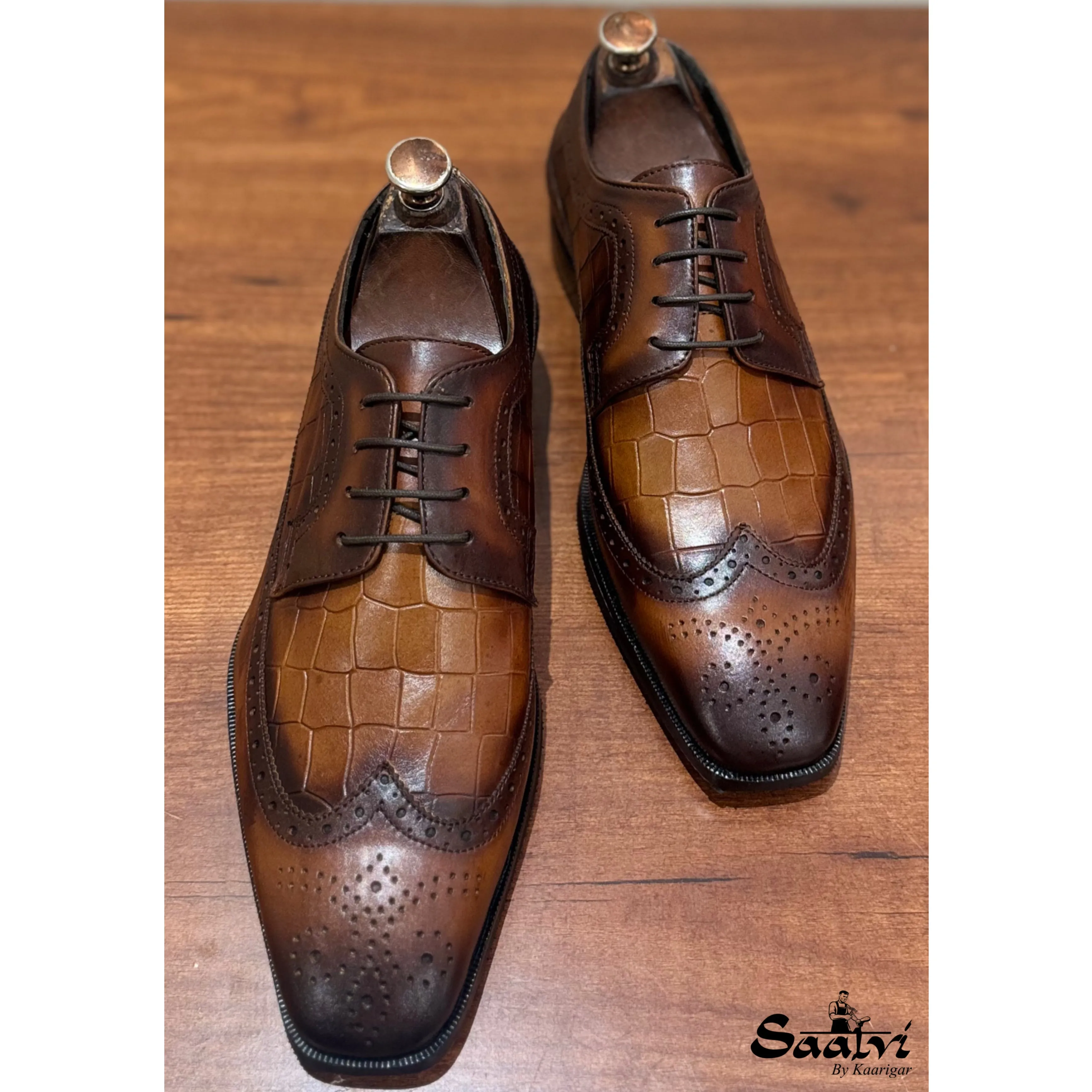 Brown Wingtip Croco Derby