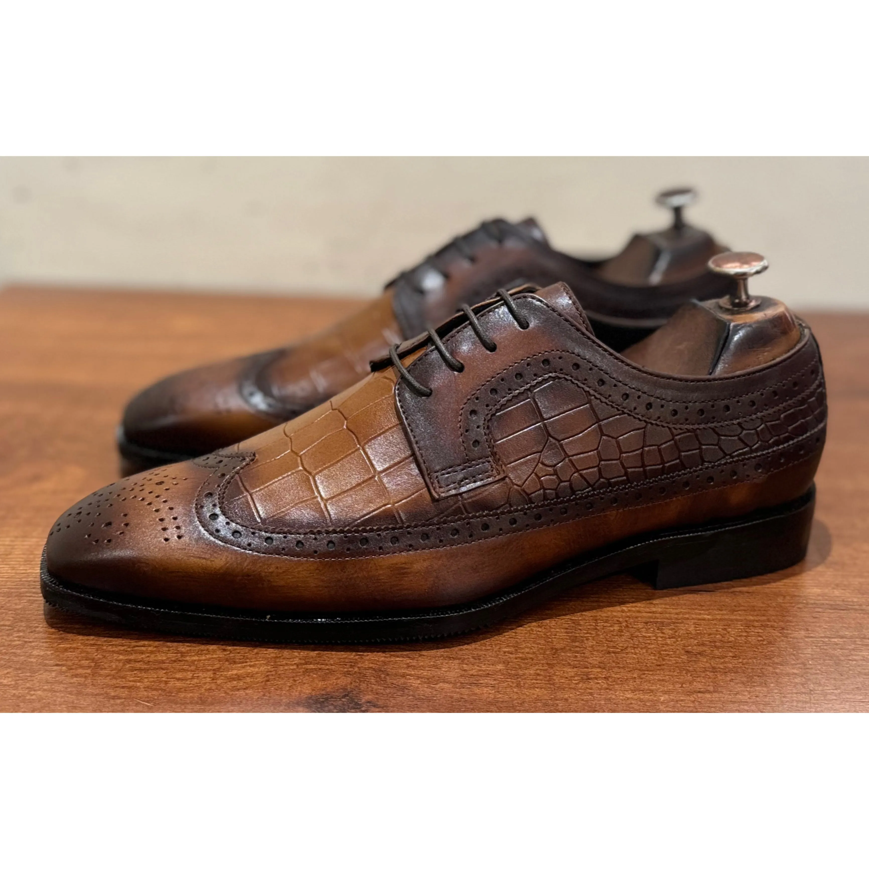 Brown Wingtip Croco Derby