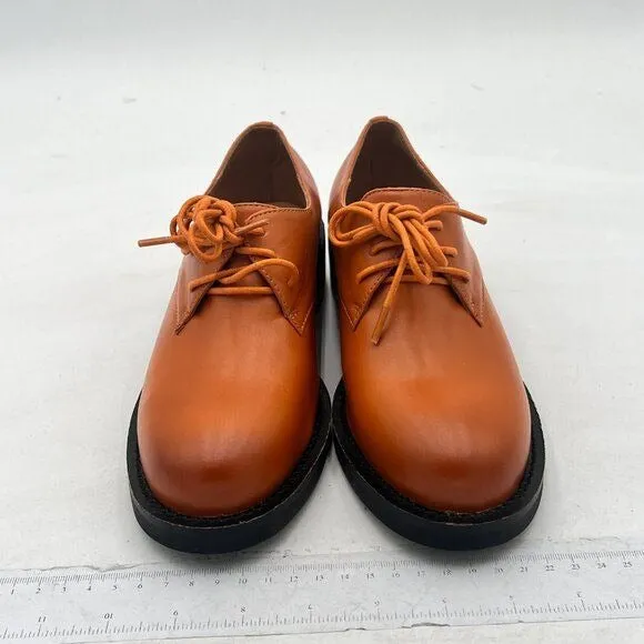 Brown Women Leather Classic Lace up Oxford Low Heel Round Toe Casual Dress Pump