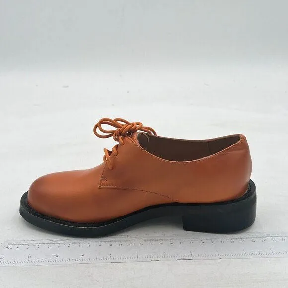Brown Women Leather Classic Lace up Oxford Low Heel Round Toe Casual Dress Pump