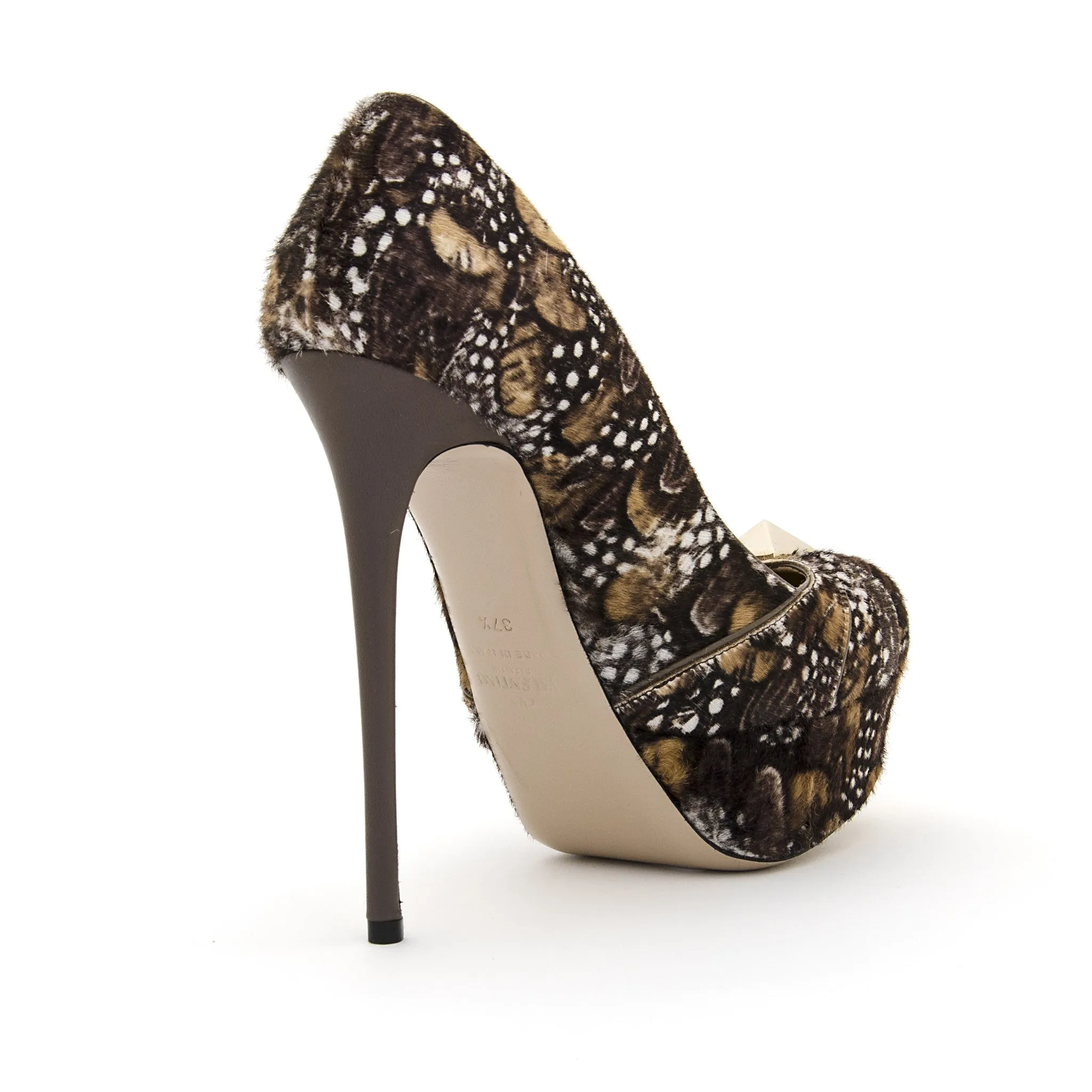 Calfhair Rockstud Platform Pumps
