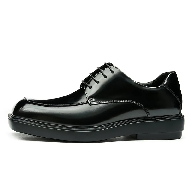 Calfskin Derby Shoes Men Leather Shoes Glossy Square Toe