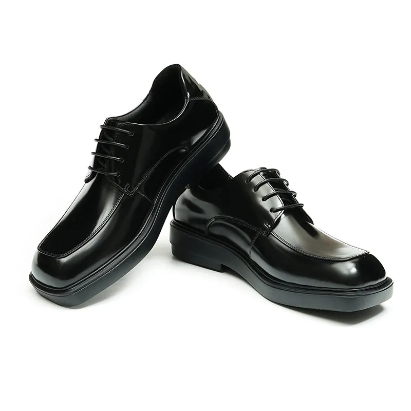 Calfskin Derby Shoes Men Leather Shoes Glossy Square Toe