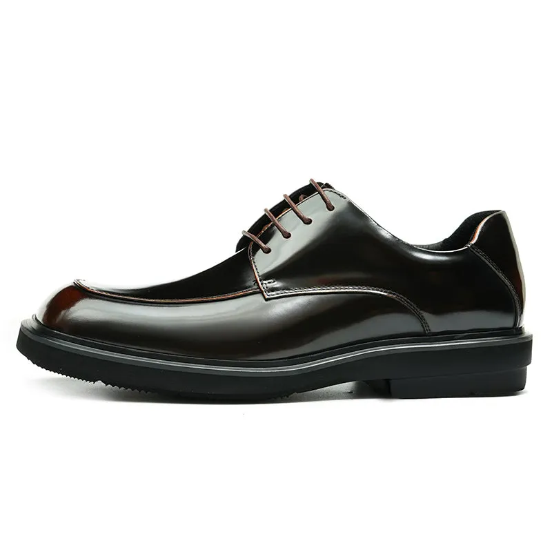 Calfskin Derby Shoes Men Leather Shoes Glossy Square Toe