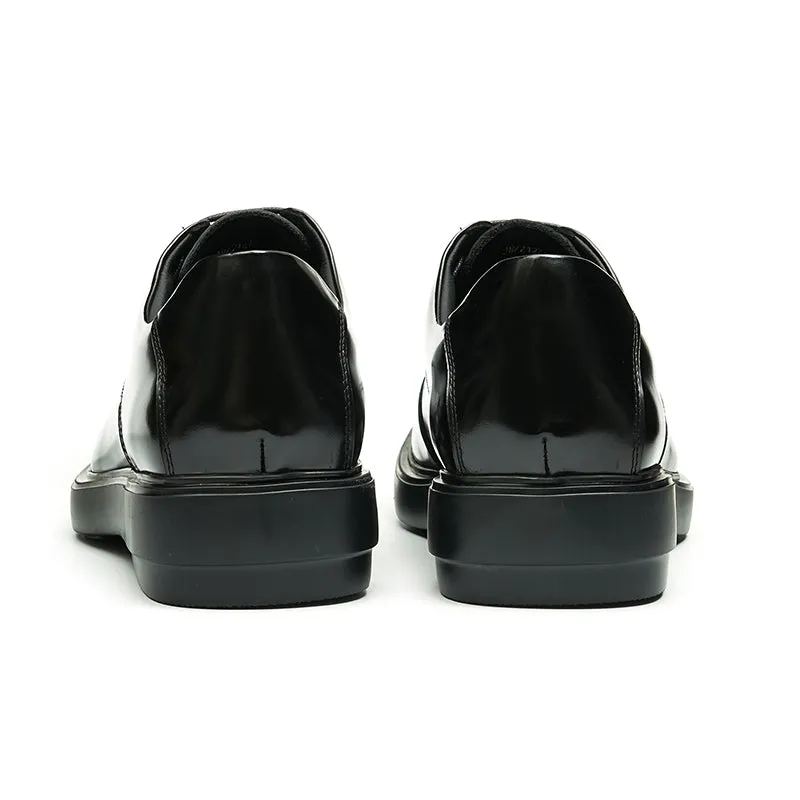 Calfskin Derby Shoes Men Leather Shoes Glossy Square Toe