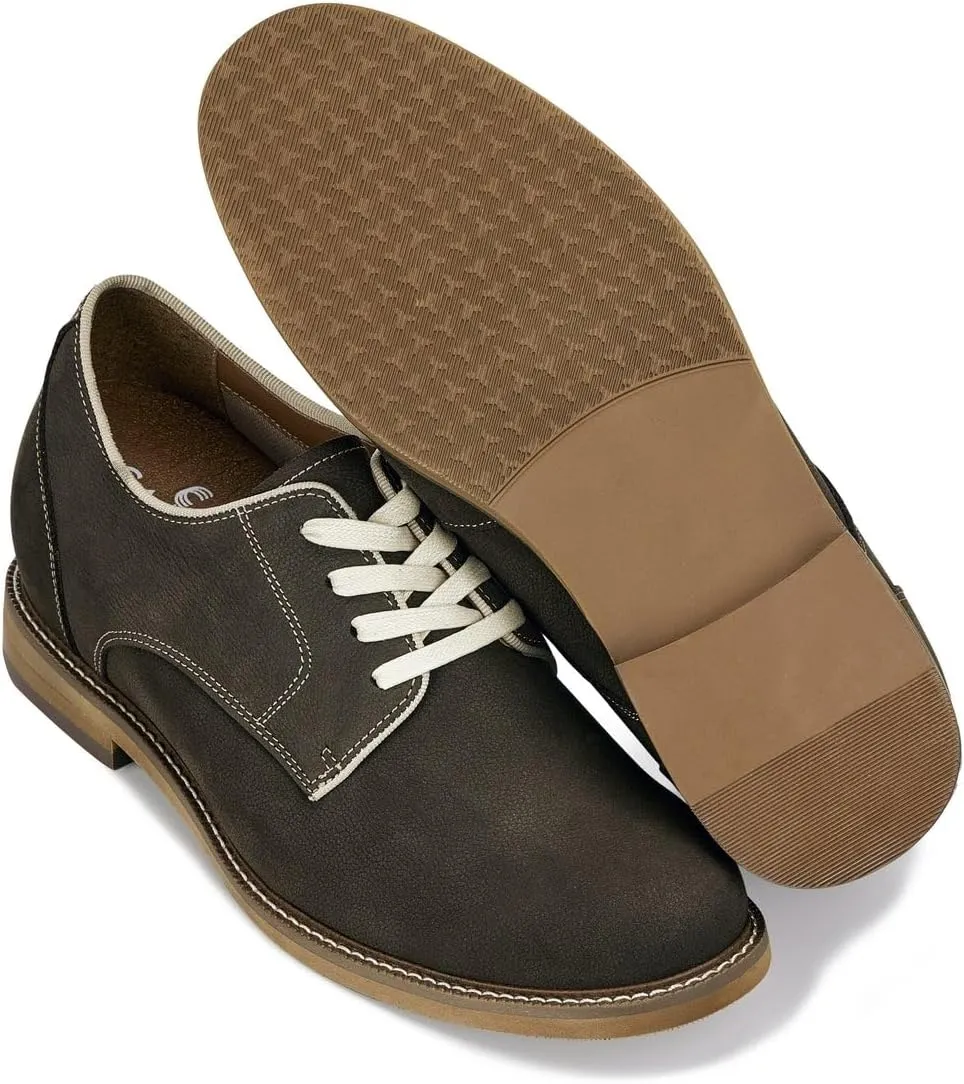 CALTO Men's Invisible Height Increasing Elevator Shoes - Sardine Grey Lace-up Premium Leather Casual Derby - 3 Inches Taller - J1311 - Size 8.5 D(M) US