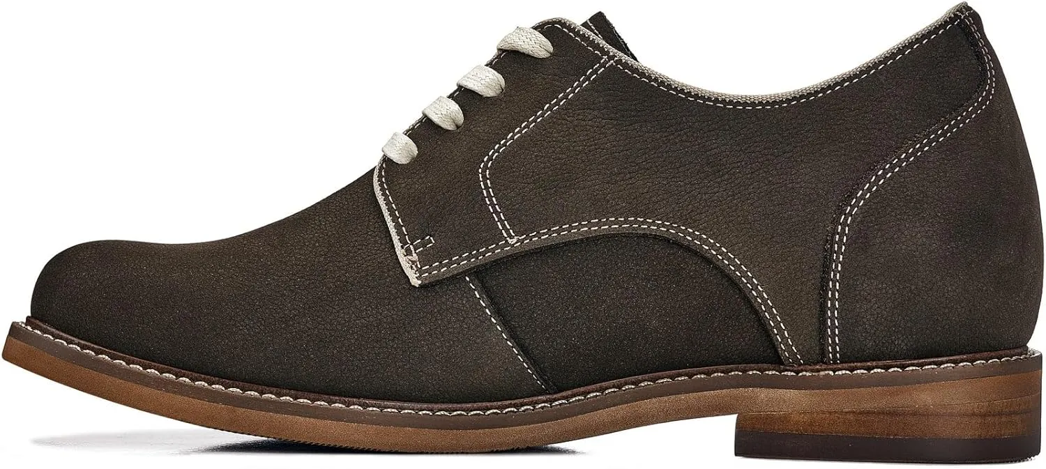 CALTO Men's Invisible Height Increasing Elevator Shoes - Sardine Grey Lace-up Premium Leather Casual Derby - 3 Inches Taller - J1311 - Size 8.5 D(M) US