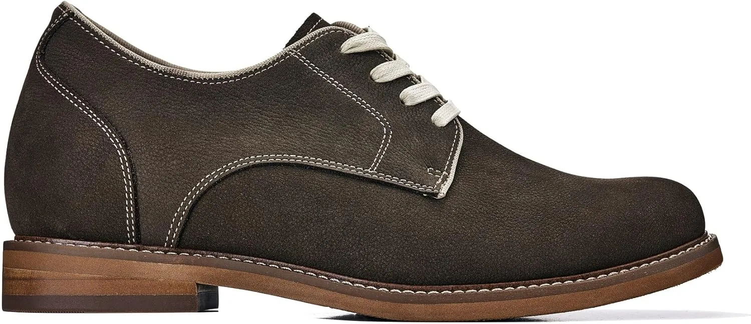 CALTO Men's Invisible Height Increasing Elevator Shoes - Sardine Grey Lace-up Premium Leather Casual Derby - 3 Inches Taller - J1311 - Size 8.5 D(M) US