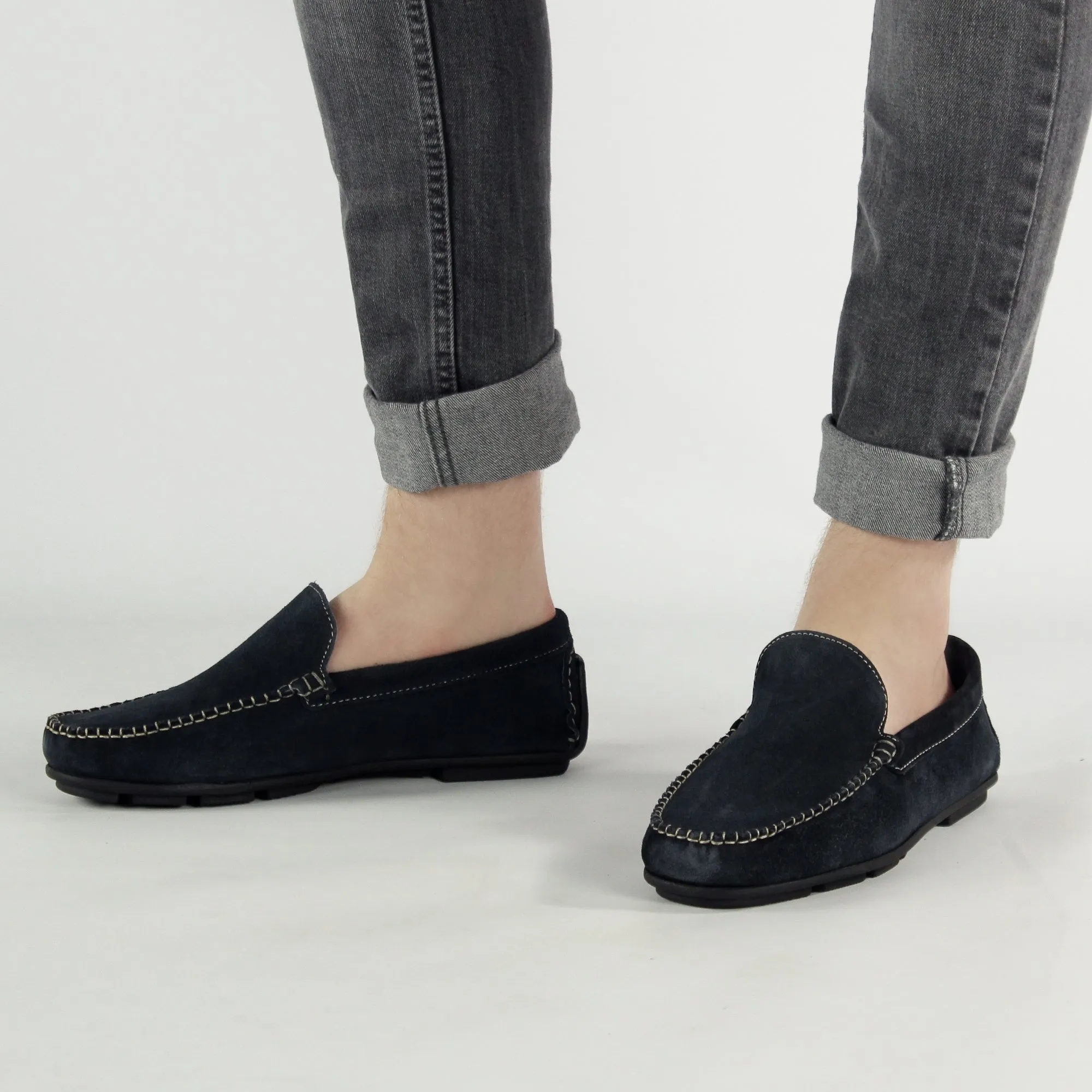 Catesby Shoemakers JOSHUA Mens Suede Leather Driving Loafers Navy
