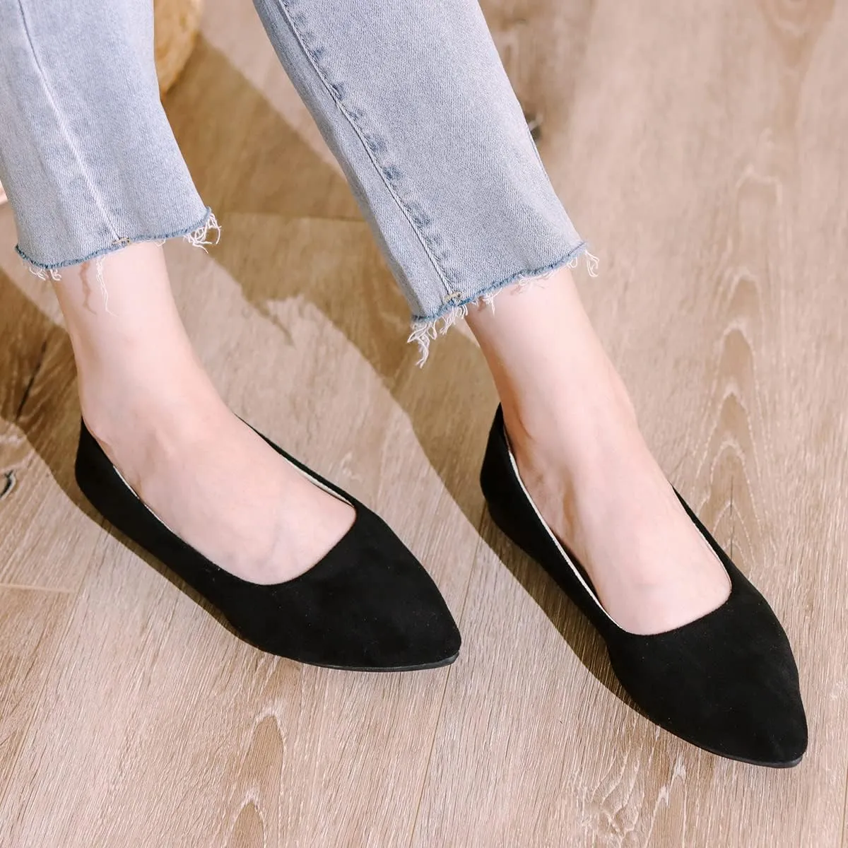 ChaiRong Zhou Women Pointed Toe Ballets Flats Comfort Slip On Walking Shoes for Driving