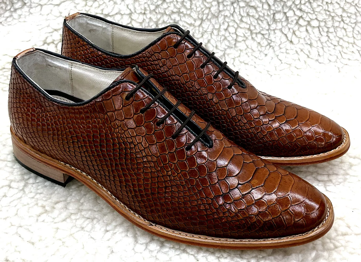 Cobra Embossed Tan leather Derby