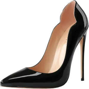 COLETER Women's Sexy Pointed Toe High Heels,4.72 inch/12cm Patent Leather Pumps,Wedding Dress Shoes,Cute Evening Stilettos