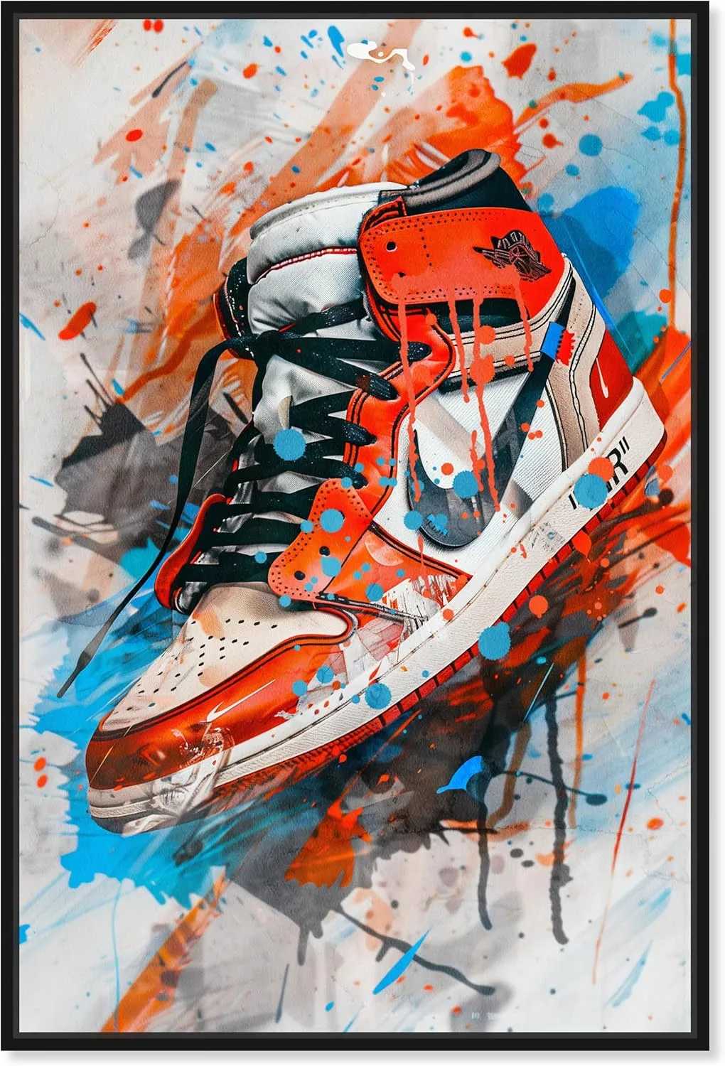 Colorful Splatter Sneaker Framed Sneaker 1 Piece Canvas Wall Art, 11" x 16", Black Frame