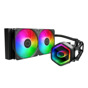 Cooler Master 240 Core II AIO CPU Liquid Cooler, R9|U7|i7,Dual Chamber G9R Pump,Infinity Mirror aRGB, 400mm Tubing,240mm Radiator,120mm PWM Fan,AMD Ryzen AM5|4, Intel LGA 1851|1700 Platform(Pack of 1)