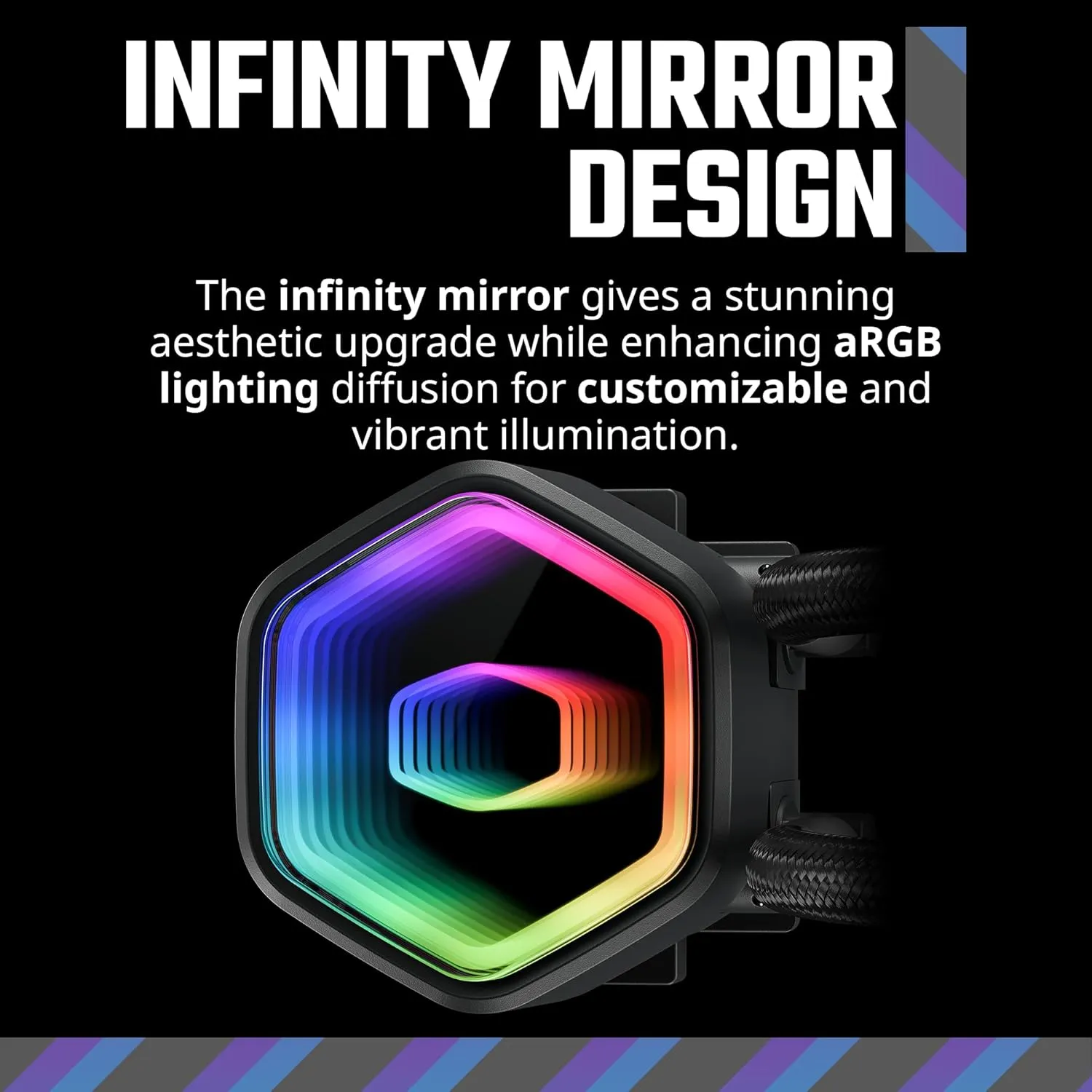 Cooler Master 240 Core II AIO CPU Liquid Cooler, R9|U7|i7,Dual Chamber G9R Pump,Infinity Mirror aRGB, 400mm Tubing,240mm Radiator,120mm PWM Fan,AMD Ryzen AM5|4, Intel LGA 1851|1700 Platform(Pack of 1)