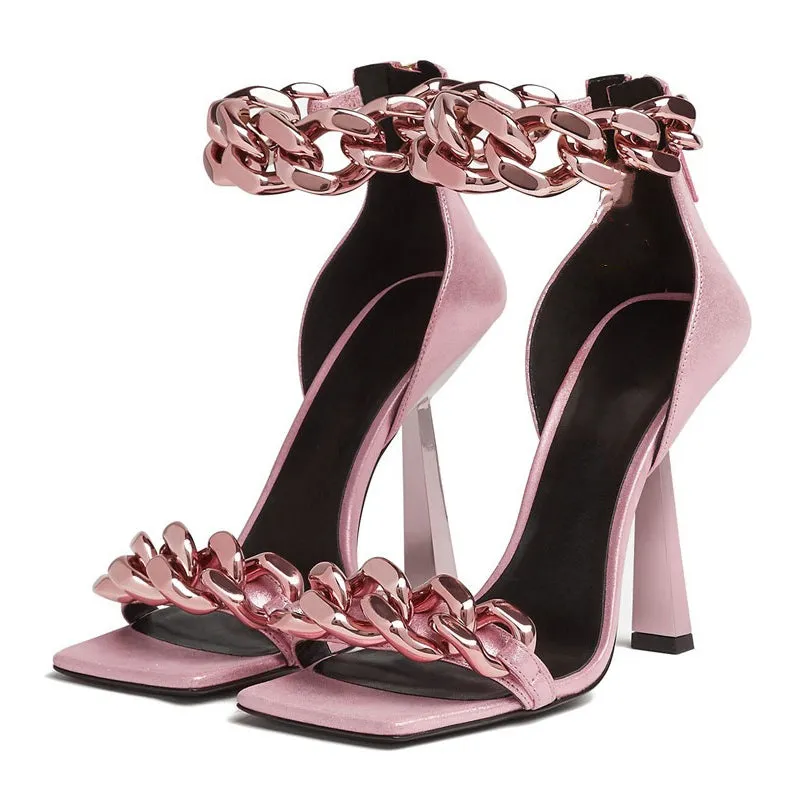 Creamtopmall Metal Chain High Heels Party Pumps