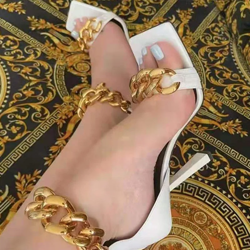 Creamtopmall Metal Chain High Heels Party Pumps
