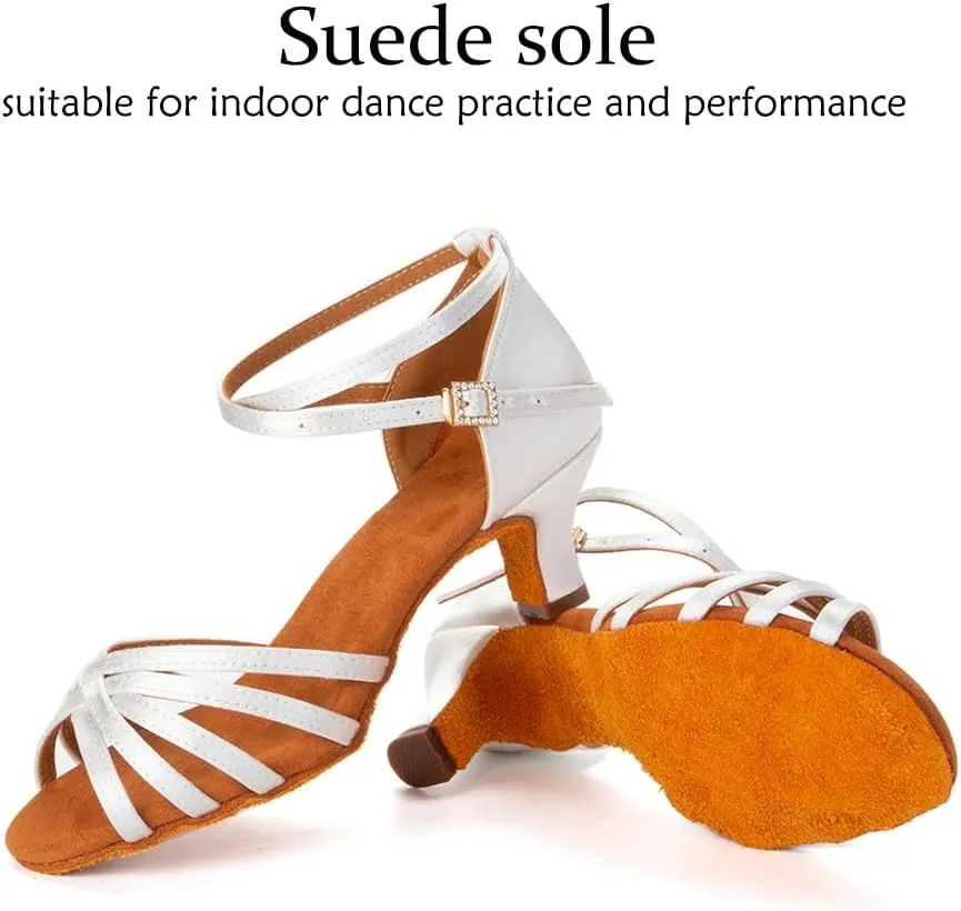 DKZSYIM Women's Satin Latin Dance Shoes Ballroom Salsa Performance Practice Dancing Shoes,Model LP-1213ZS