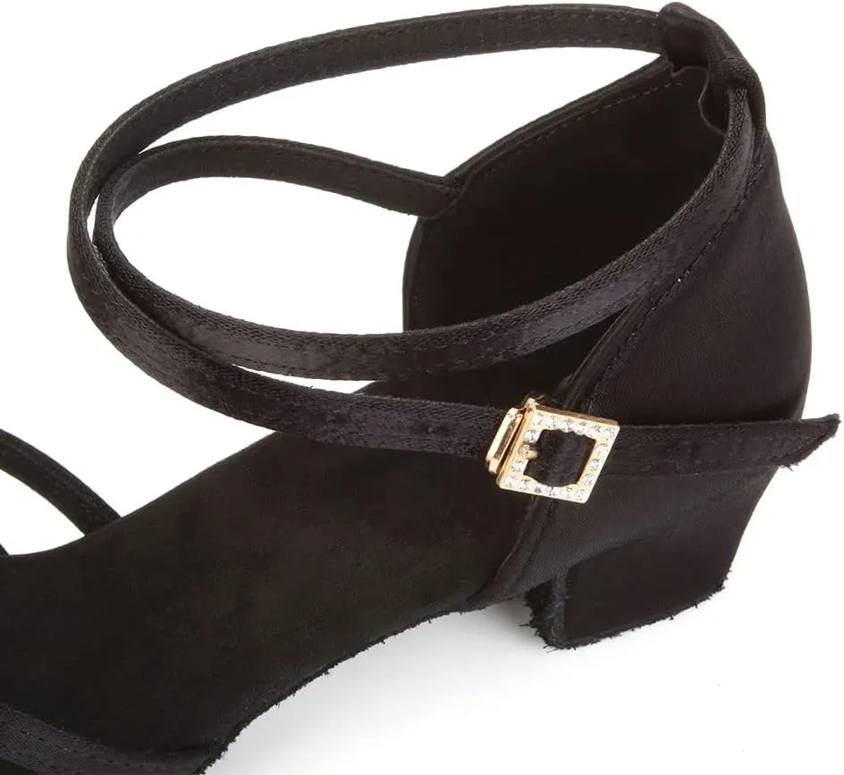 DKZSYIM Women's Satin Latin Dance Shoes Ballroom Salsa Performance Practice Dancing Shoes,Model LP-1213ZS