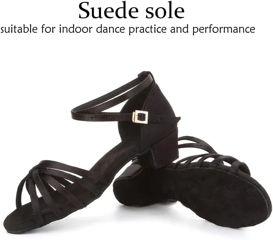 DKZSYIM Women's Satin Latin Dance Shoes Ballroom Salsa Performance Practice Dancing Shoes,Model LP-1213ZS