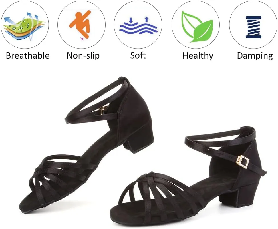 DKZSYIM Women's Satin Latin Dance Shoes Ballroom Salsa Performance Practice Dancing Shoes,Model LP-1213ZS