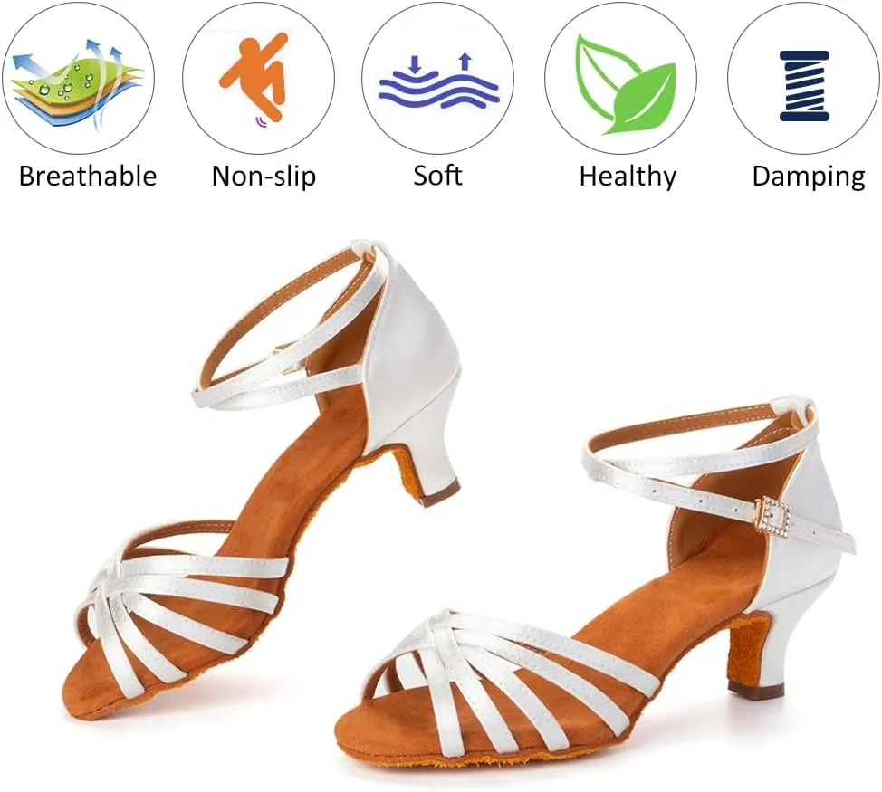 DKZSYIM Women's Satin Latin Dance Shoes Ballroom Salsa Performance Practice Dancing Shoes,Model LP-1213ZS