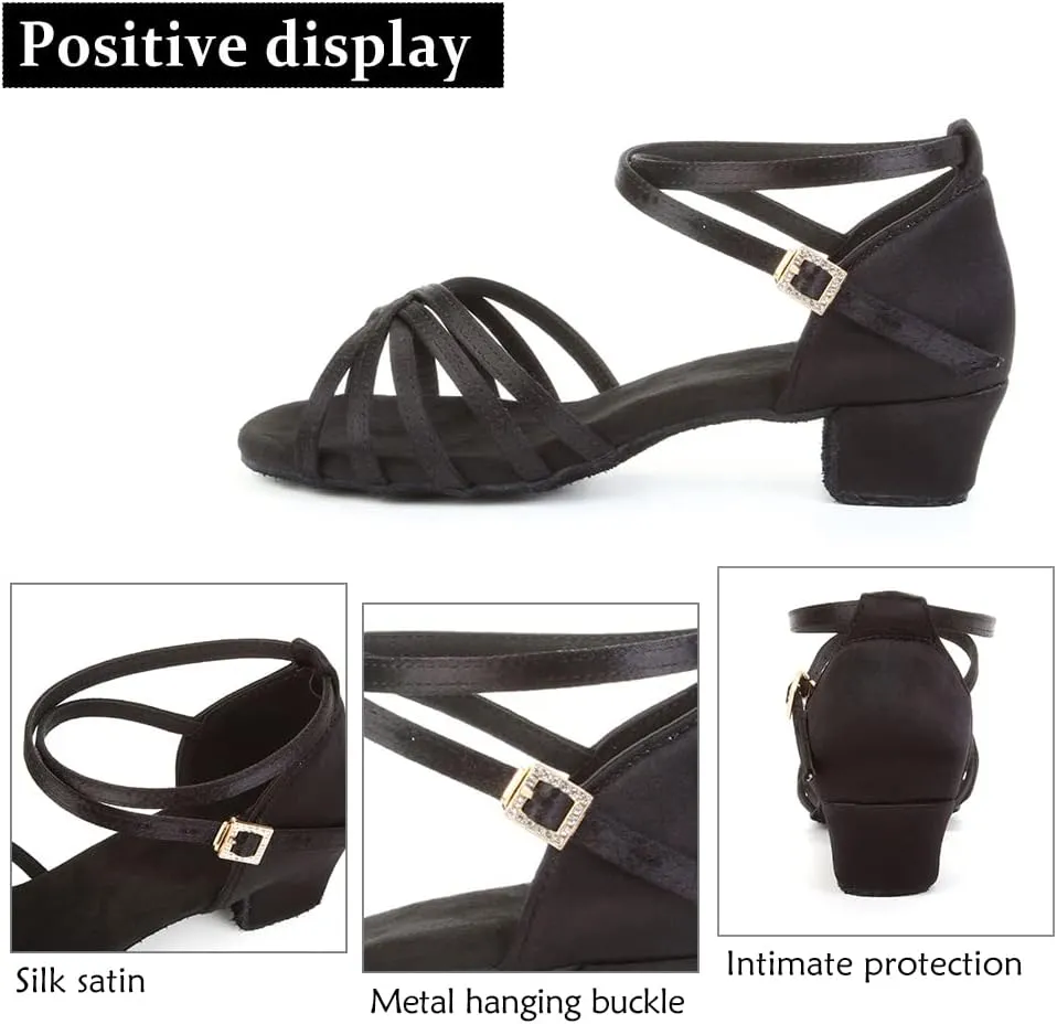 DKZSYIM Women's Satin Latin Dance Shoes Ballroom Salsa Performance Practice Dancing Shoes,Model LP-1213ZS