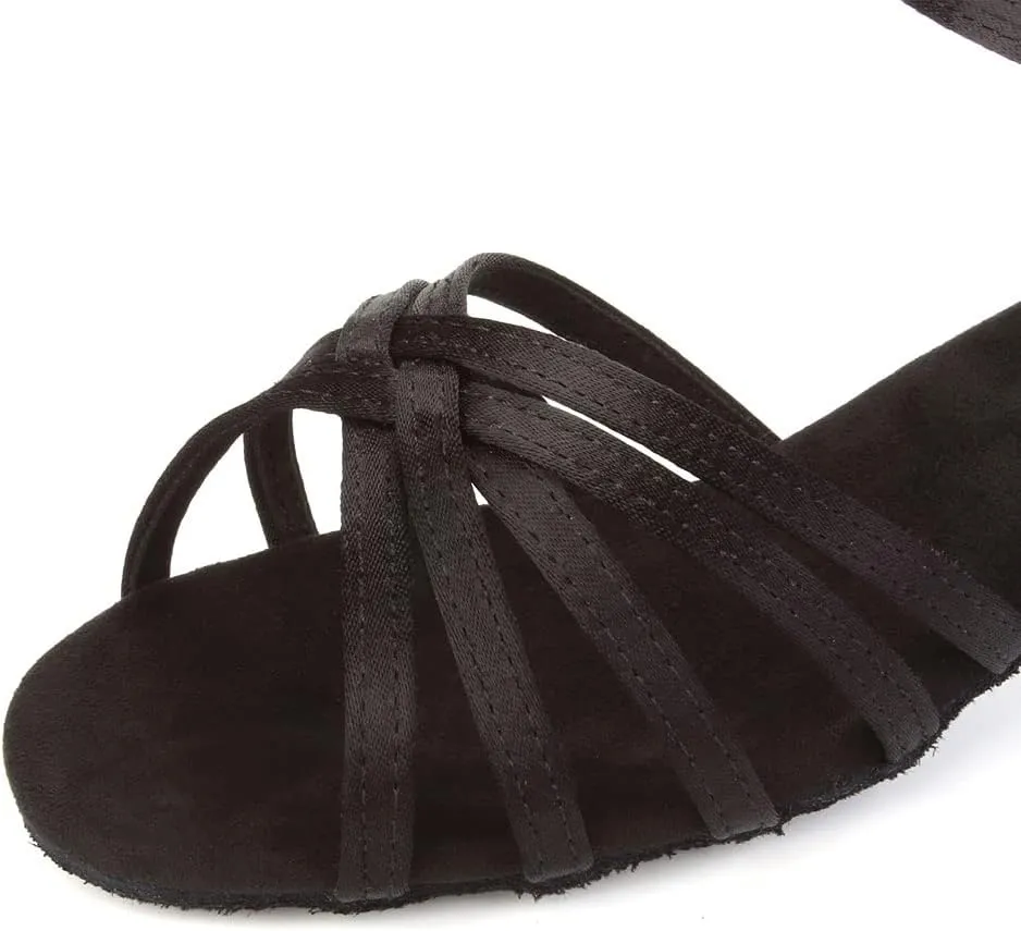 DKZSYIM Women's Satin Latin Dance Shoes Ballroom Salsa Performance Practice Dancing Shoes,Model LP-1213ZS