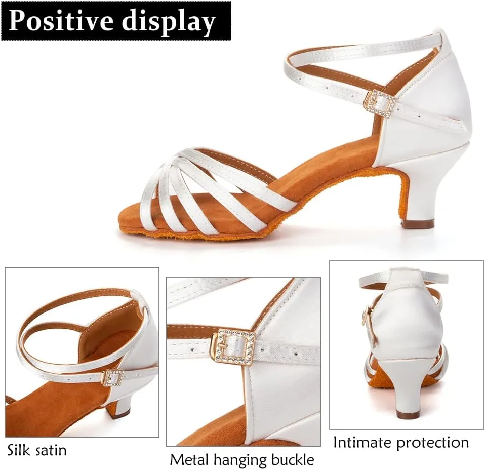 DKZSYIM Women's Satin Latin Dance Shoes Ballroom Salsa Performance Practice Dancing Shoes,Model LP-1213ZS