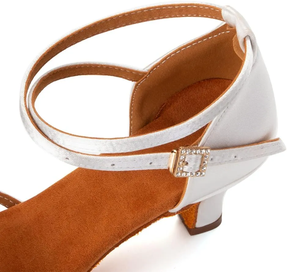 DKZSYIM Women's Satin Latin Dance Shoes Ballroom Salsa Performance Practice Dancing Shoes,Model LP-1213ZS