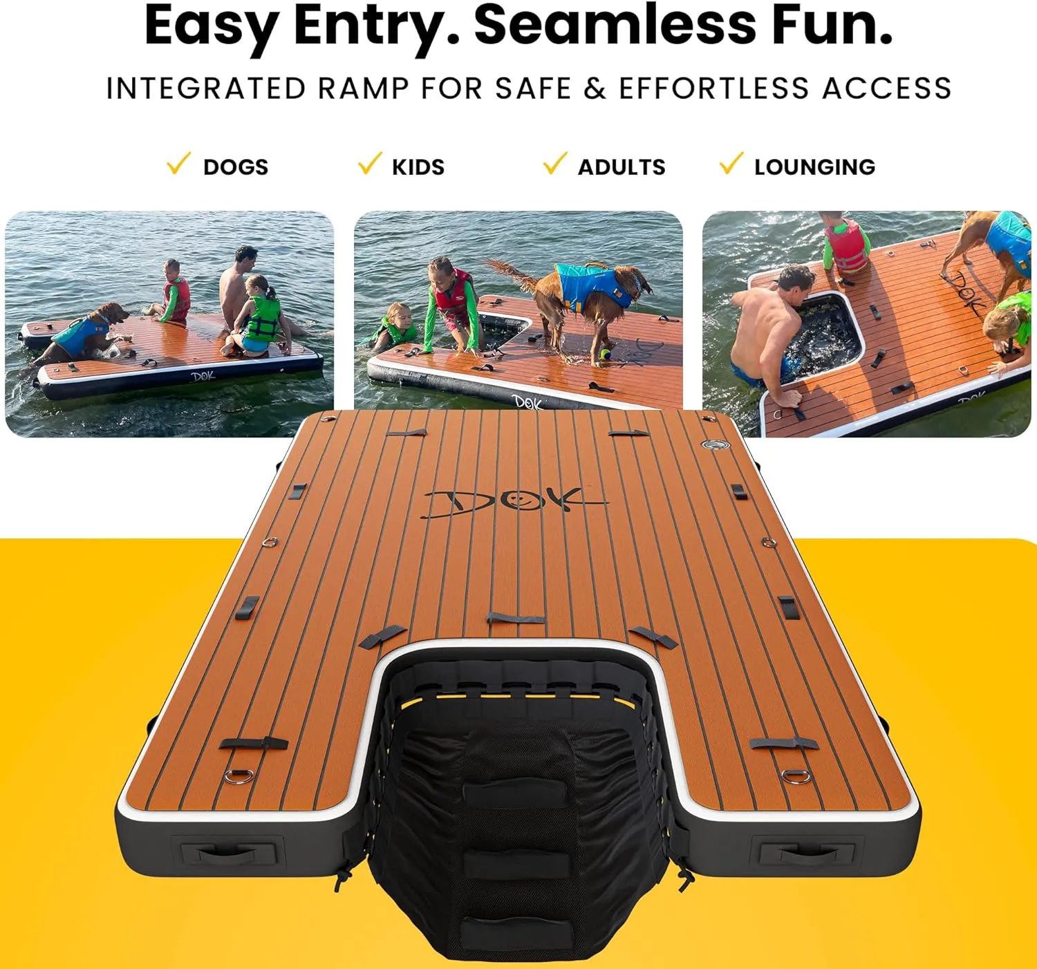 DOK Party-DOK Inflatable Dock Platform: Safe & Easy Water Access; Floating Non-Slip EVA Foam with Water Ramp for Pool, Dock, & Lake | Military Grade & High Visibility