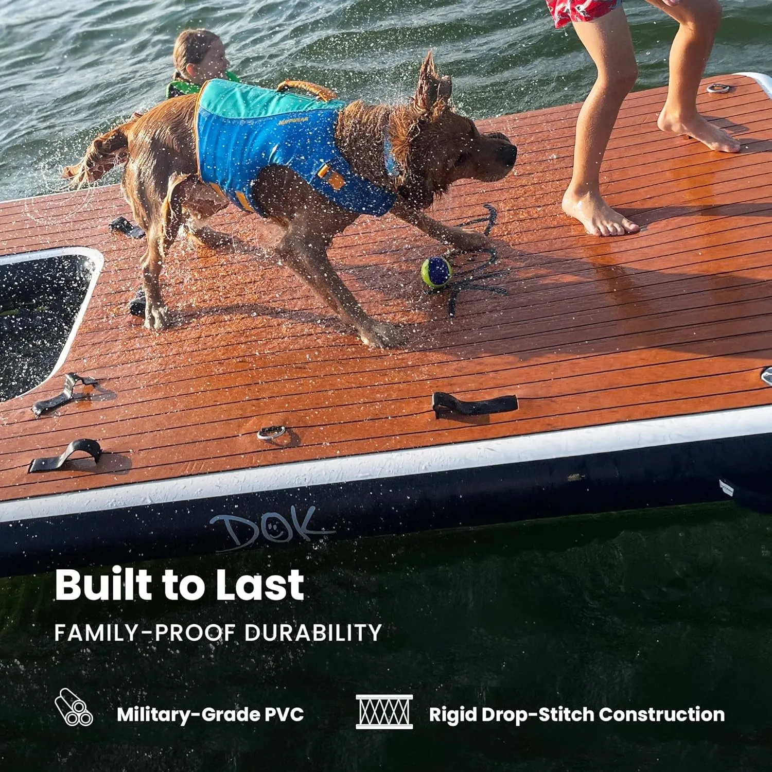 DOK Party-DOK Inflatable Dock Platform: Safe & Easy Water Access; Floating Non-Slip EVA Foam with Water Ramp for Pool, Dock, & Lake | Military Grade & High Visibility