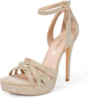 DREAM PAIRS Women's Platform Stiletto Heels Open Toe Ankle Strappy High Heels Fashion Wedding Dressy Pump Sandals Shoes