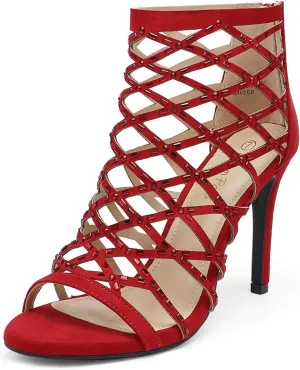 DREAM PAIRS Women's Rhinestone Ankle Strap Open Toe Stiletto Heel Sandals Cutout Dress Pump Shoes