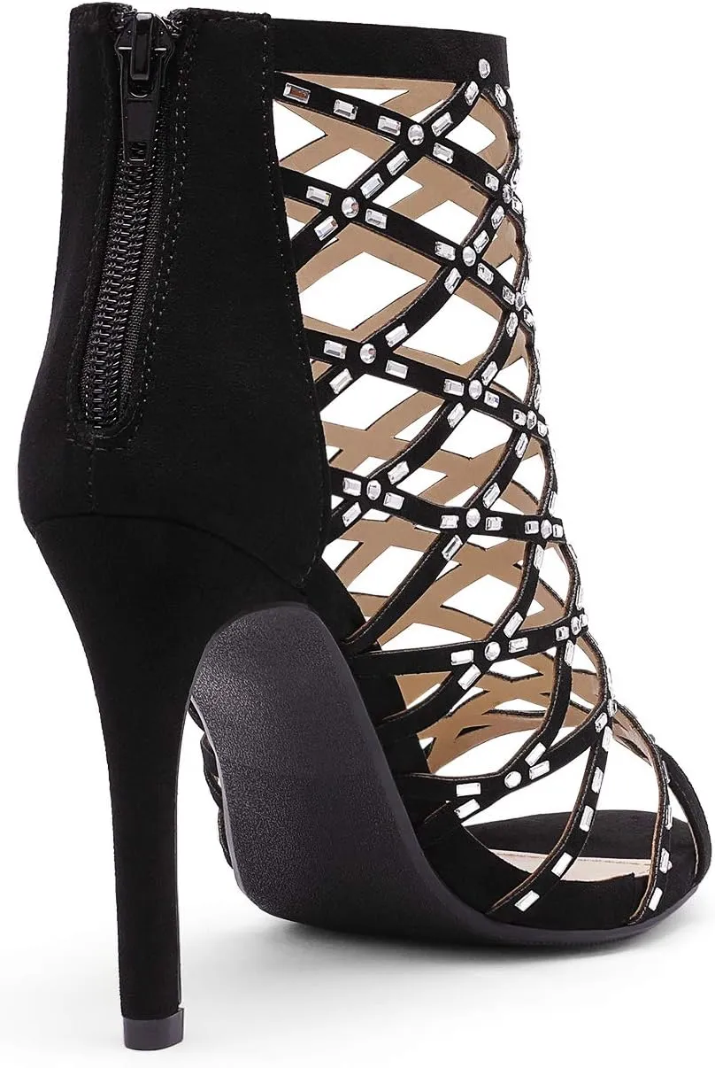 DREAM PAIRS Women's Rhinestone Ankle Strap Open Toe Stiletto Heel Sandals Cutout Dress Pump Shoes