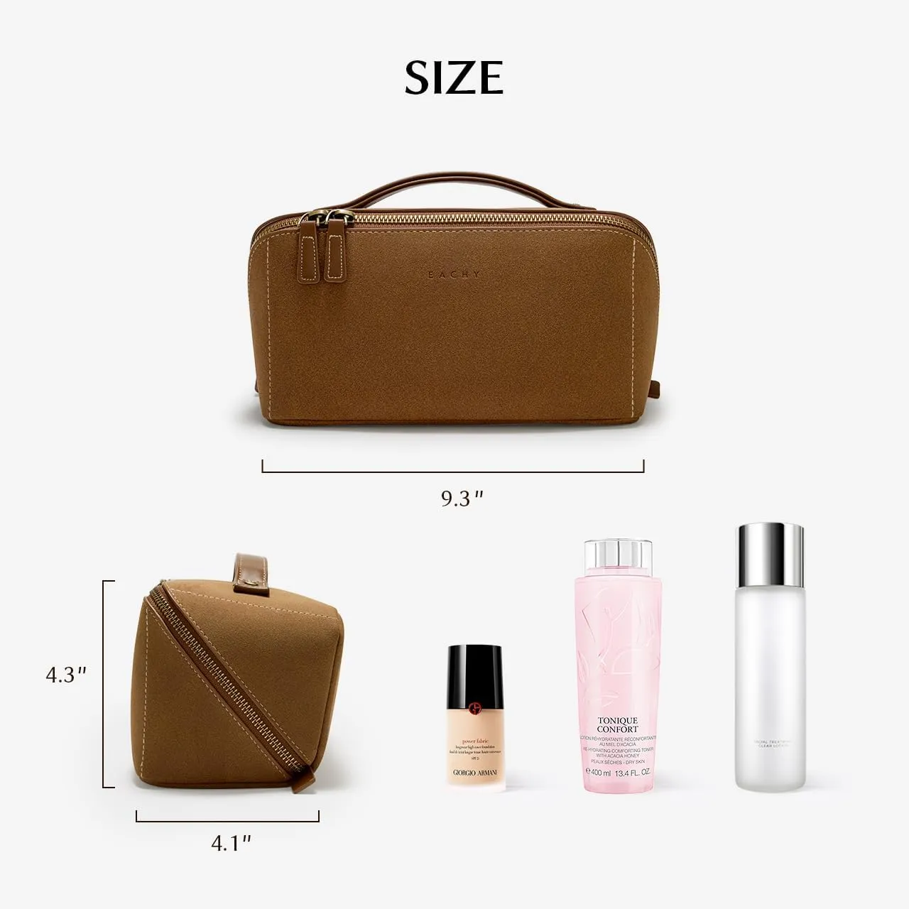 EACHY Makeup Bag, Large Capacity Cosmetic Bags for Women, Portable 180° Wide-Open Flat Toiletry Bag Travel Makeup Bag with Divider and Handle