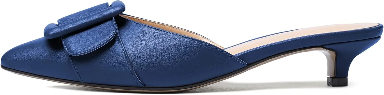 Eldof Women's Kitten Heel Sandals, Pointed Toe Low Heeled Mules, Slip On Low Heels Pump Slippers for Dress Wedding Ladies Shoes