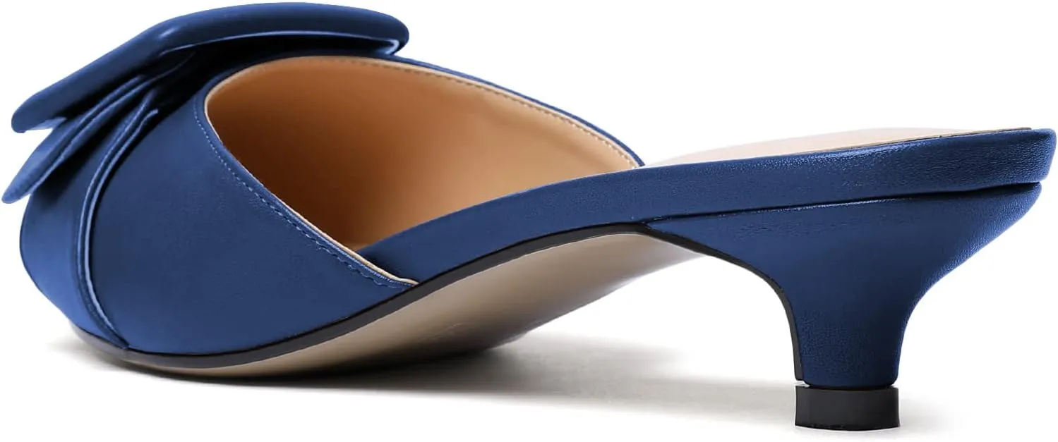 Eldof Women's Kitten Heel Sandals, Pointed Toe Low Heeled Mules, Slip On Low Heels Pump Slippers for Dress Wedding Ladies Shoes