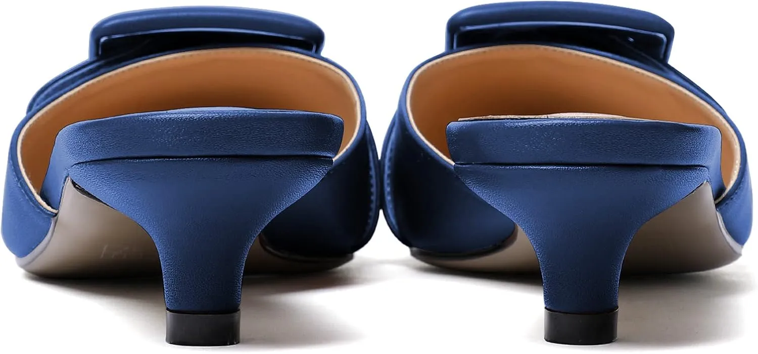 Eldof Women's Kitten Heel Sandals, Pointed Toe Low Heeled Mules, Slip On Low Heels Pump Slippers for Dress Wedding Ladies Shoes