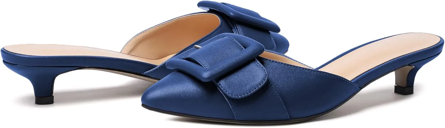 Eldof Women's Kitten Heel Sandals, Pointed Toe Low Heeled Mules, Slip On Low Heels Pump Slippers for Dress Wedding Ladies Shoes