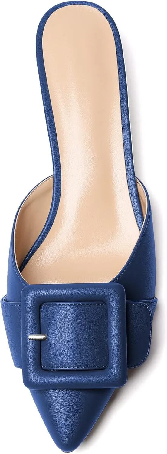 Eldof Women's Kitten Heel Sandals, Pointed Toe Low Heeled Mules, Slip On Low Heels Pump Slippers for Dress Wedding Ladies Shoes