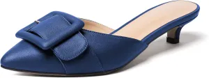 Eldof Women's Kitten Heel Sandals, Pointed Toe Low Heeled Mules, Slip On Low Heels Pump Slippers for Dress Wedding Ladies Shoes