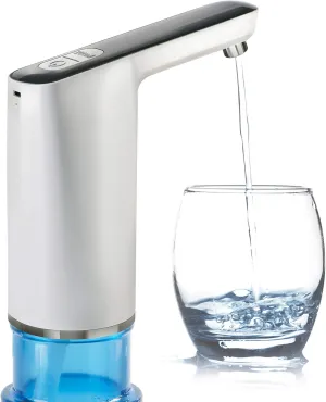 Electric Water Pump for 5 Gallon Jug – USB Charging Drinking Dispenser - Low Noise – BPA-Free Food-Grade Materials, Chrome-Plated Spout, 1 Cup Option, Pours 4 to 5 Jugs Per Charge